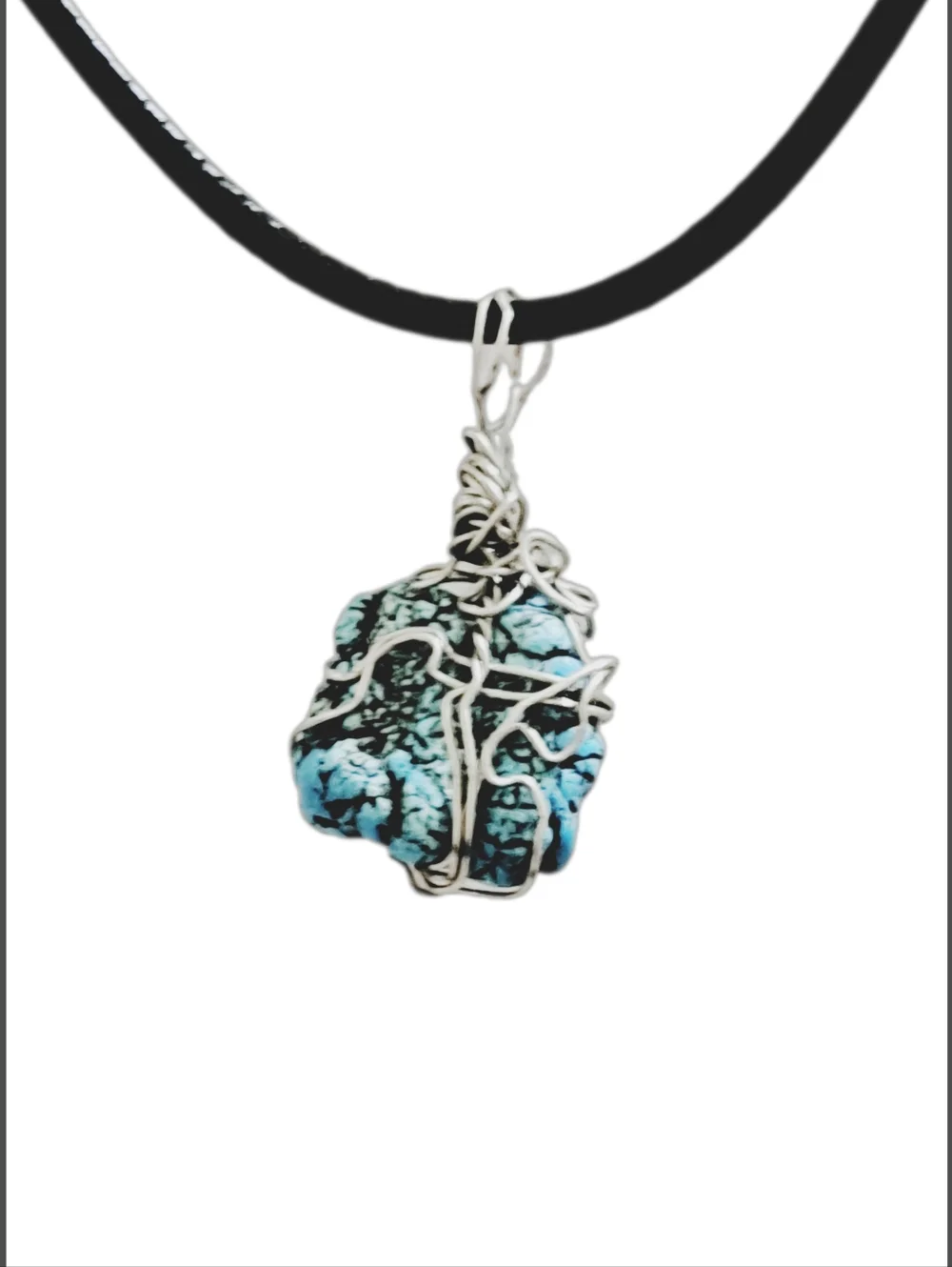 Genuine Blue & Black Gemstone Pendant with Black Cord Necklace NWOT